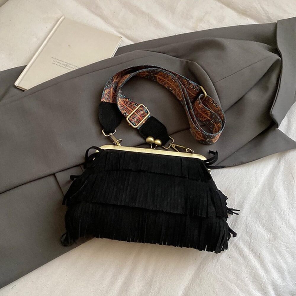 8921 Vintage Fringed Evening Clutch Purse Ethnic Small Crossbody Wallet Bag - Picture 7 of 8